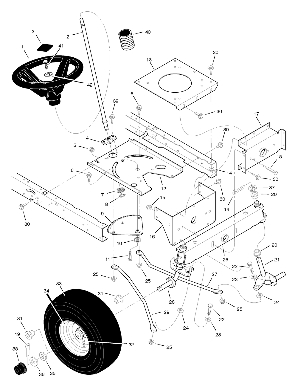 Steering Diagram and Parts List for 312006X50A 2005 Briggs and Stratton Lawn Tractor